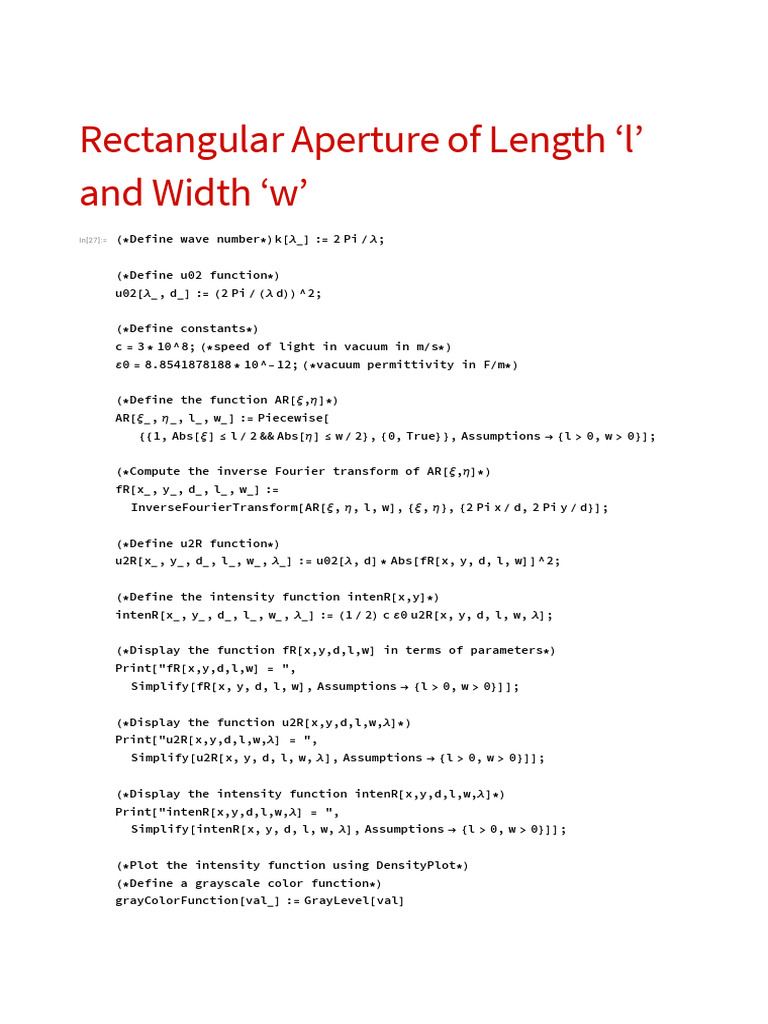 Fraunhofer Diffraction Rectangular Aperture.nb | PDF | Applied And ...