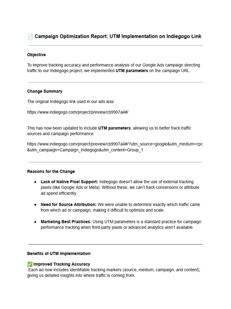 UTM Tracking for Indiegogo Campaigns | PDF