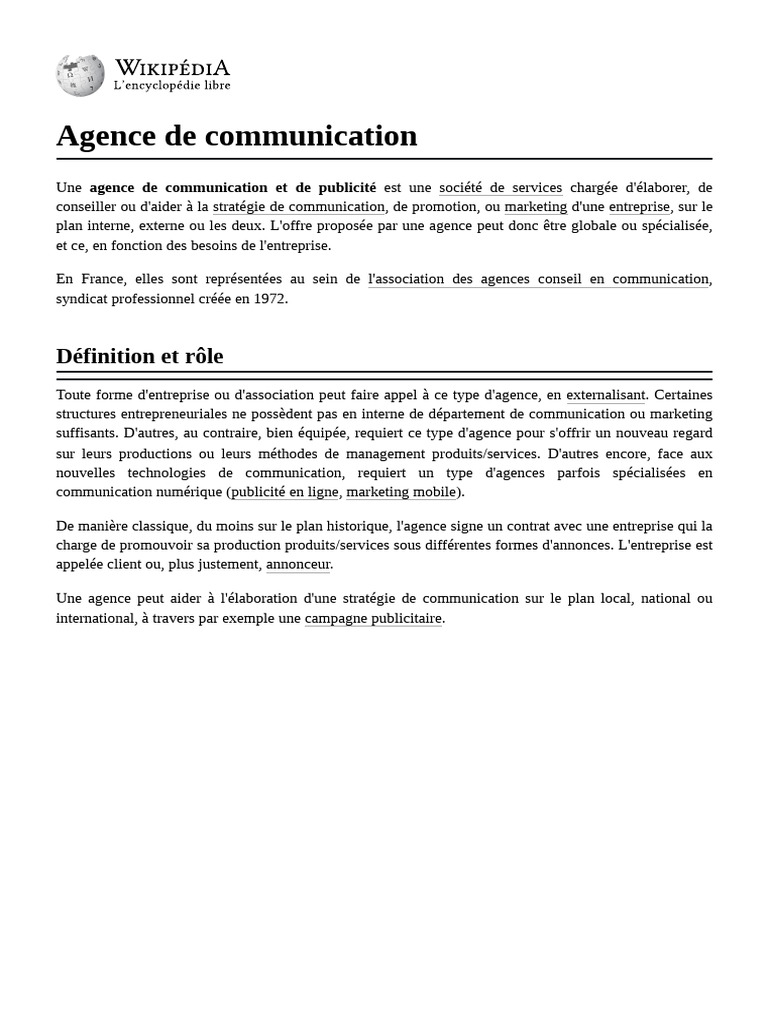 Agence de communication : définition et rôle | PDF | Commercialisation ...
