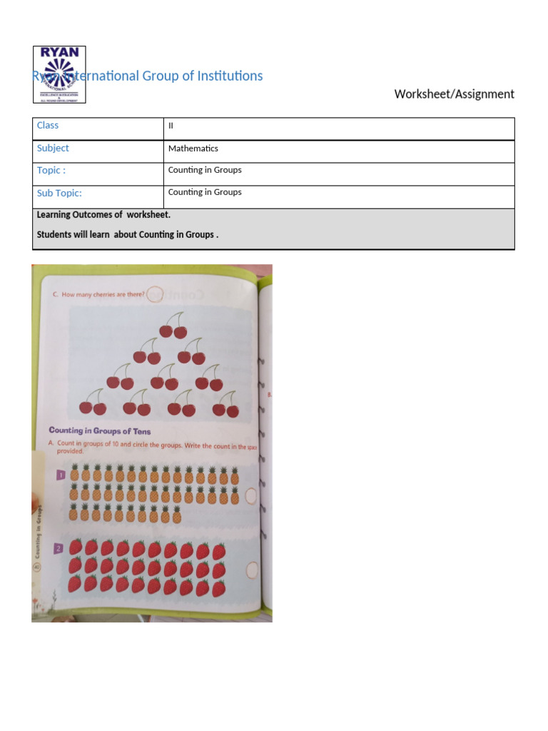 Counting in Groups Worksheet for Class II | PDF