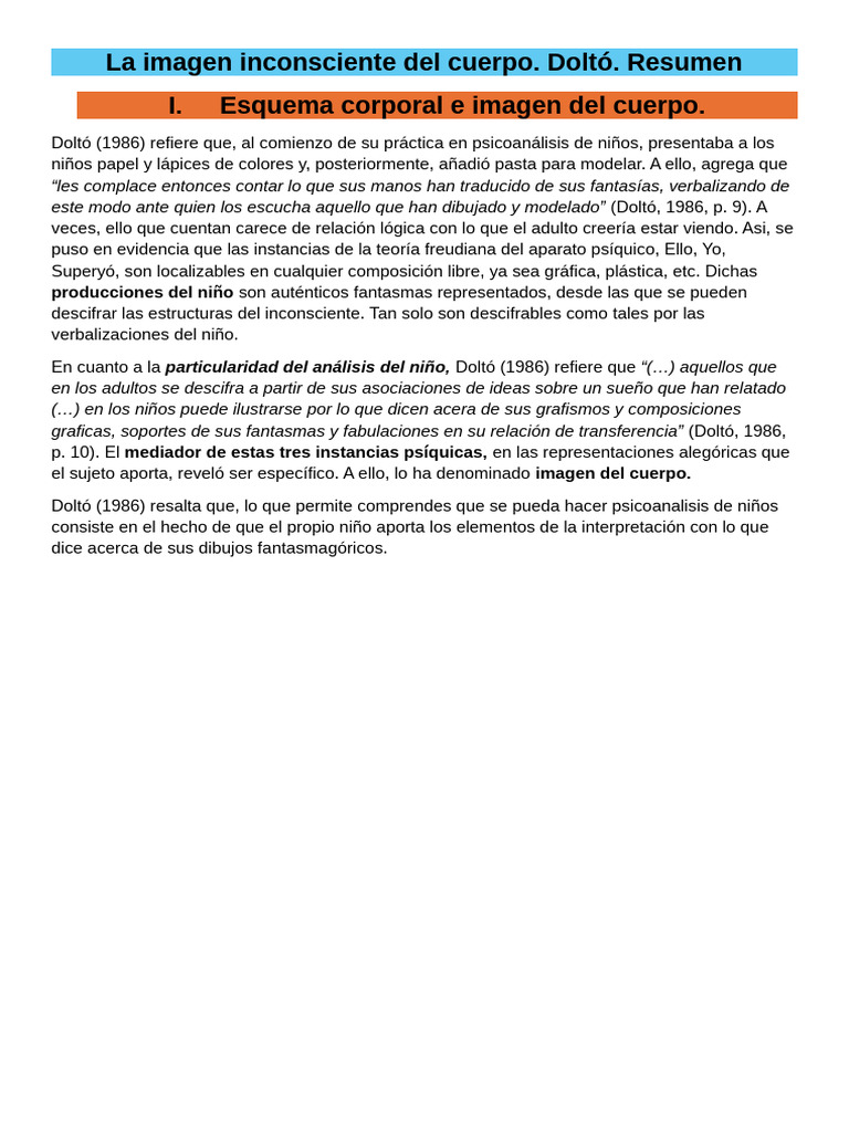 La - Imagen - Inconsciente - Del - Cuerpo. Dolto - RESUMEN | PDF