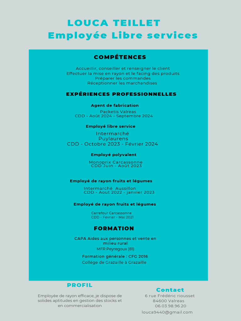 CV Employée Libre Services Valréas | PDF