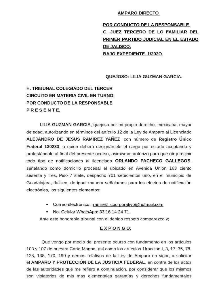 Amparo Directo en Jalisco: Caso Lilia Guzmán | PDF | Caso de ley ...