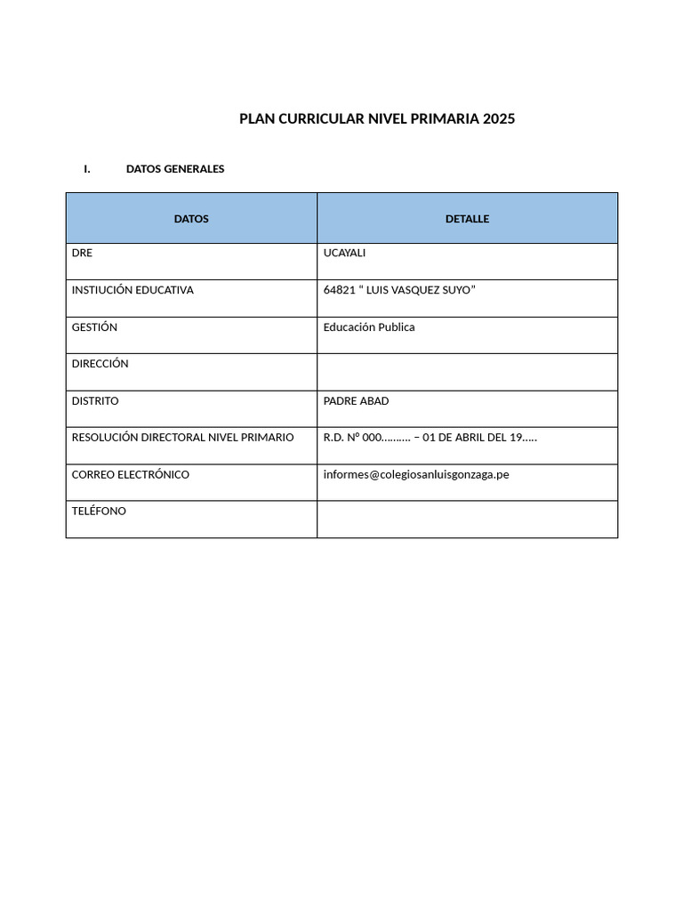Plan Curricular Primaria 2025 | PDF | Plan de estudios | Educación primaria