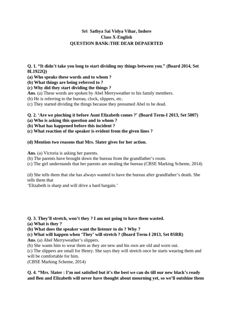 Class 10 Q&A: The Dear Departed | PDF