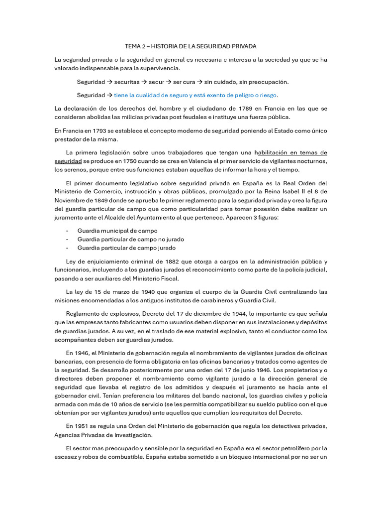 Historia de la Seguridad Privada en España | PDF | Policía | Valores