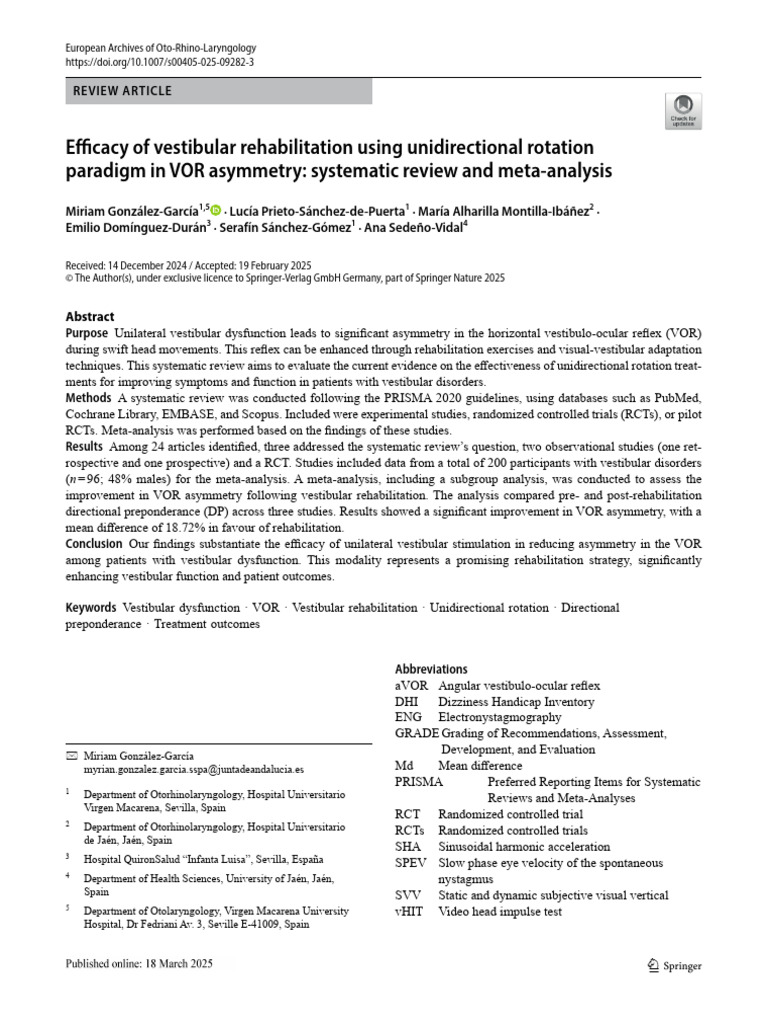 VOR Asymmetry: Unidirectional Rehab Efficacy | PDF | Randomized ...