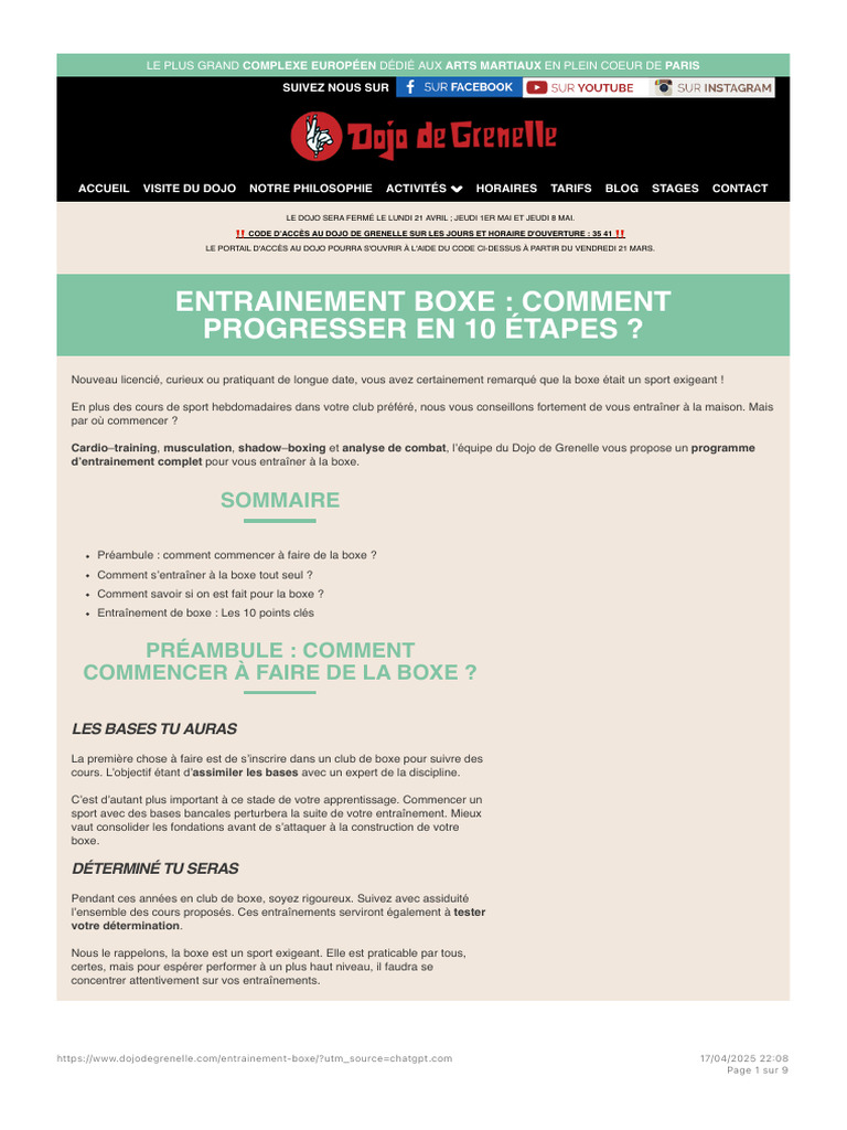 Programme d'entraînement boxe maison | PDF | Musculation | Arts ...
