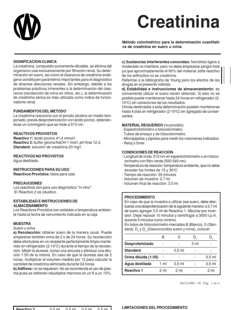 Determinación de Creatinina en Suero | PDF | Creatinina | Riñón