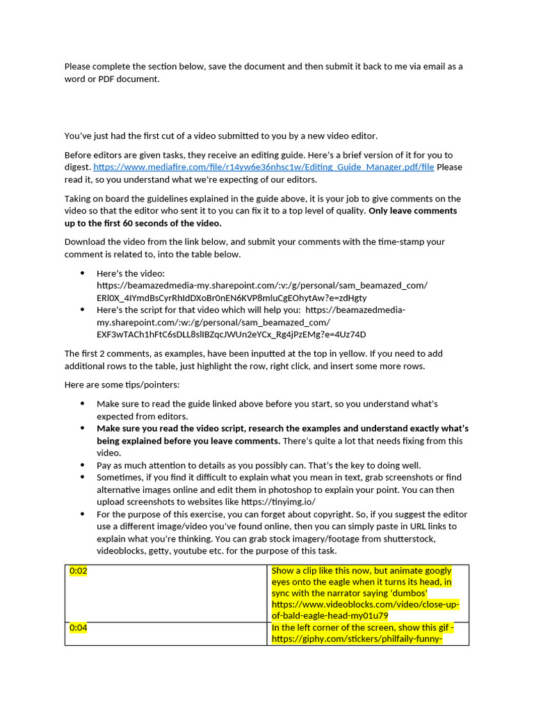 Video Editing Feedback Instructions | PDF | Computing