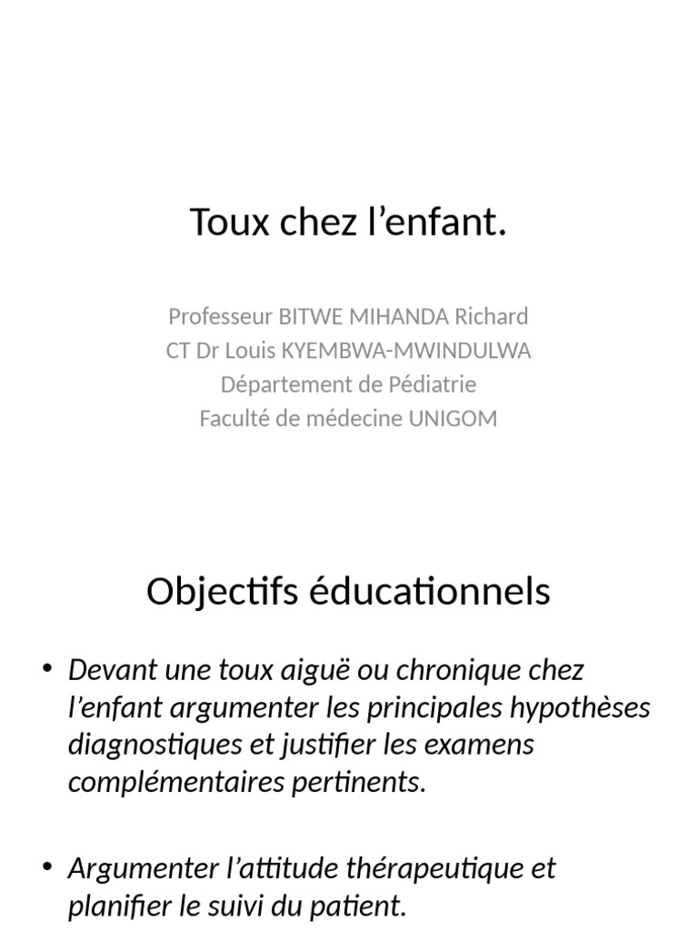 Toux chez l'enfant diagnostic et traitement PDF Asthme Reflux — free download
