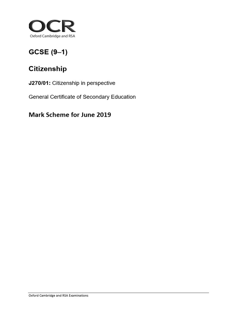 OCR GCSE Citizenship Mark Scheme 2019 | PDF | Vocational Education ...