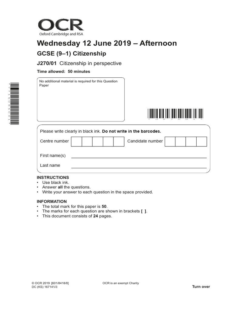 GCSE Citizenship Exam Paper 2019 | PDF | Crimes | Crime & Violence