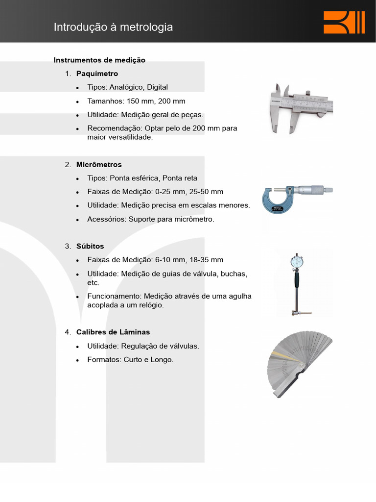 Ferramentas e Unidades em Metrologia | PDF | Medição | Metrologia