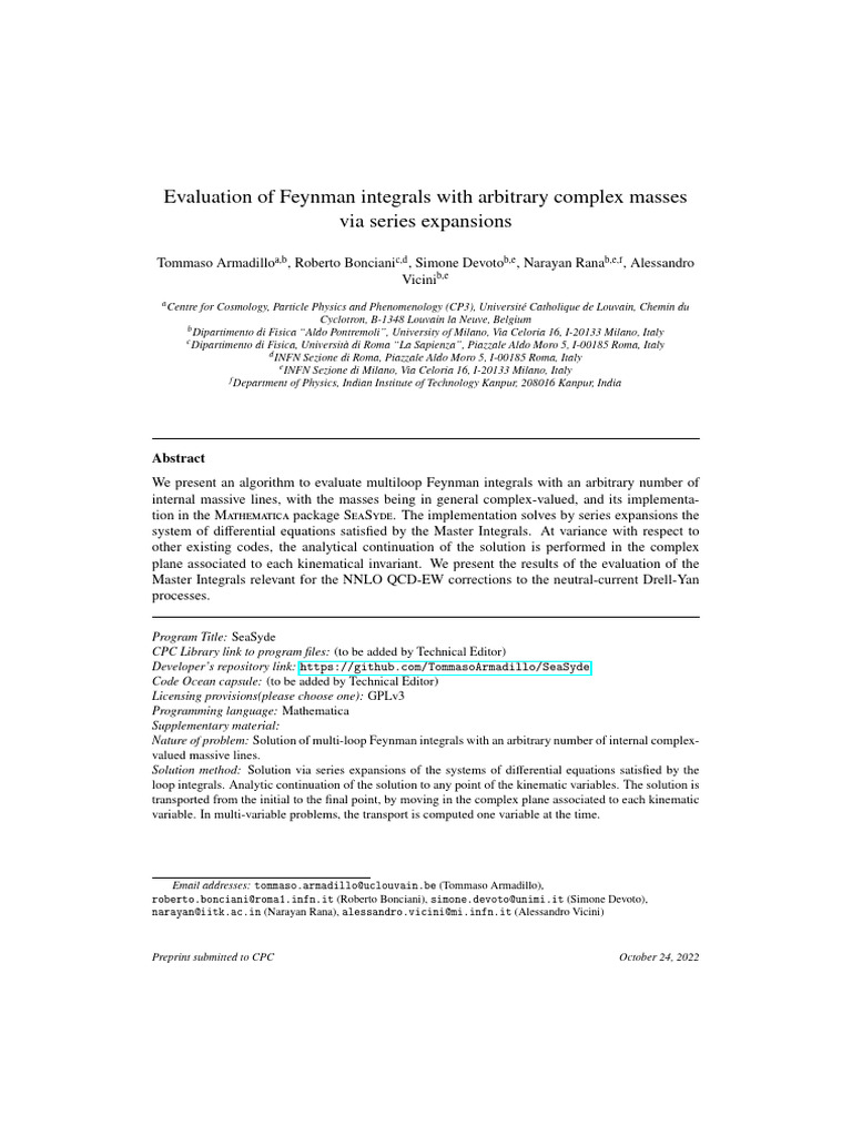 Evaluating Feynman Integrals with SeaSyde | PDF | Equations | Integral