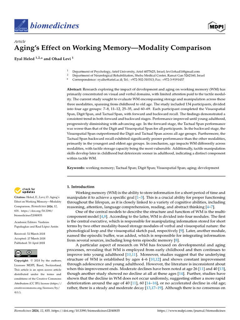 Aging Impact on Working Memory Modalities | PDF | Analysis Of Variance ...
