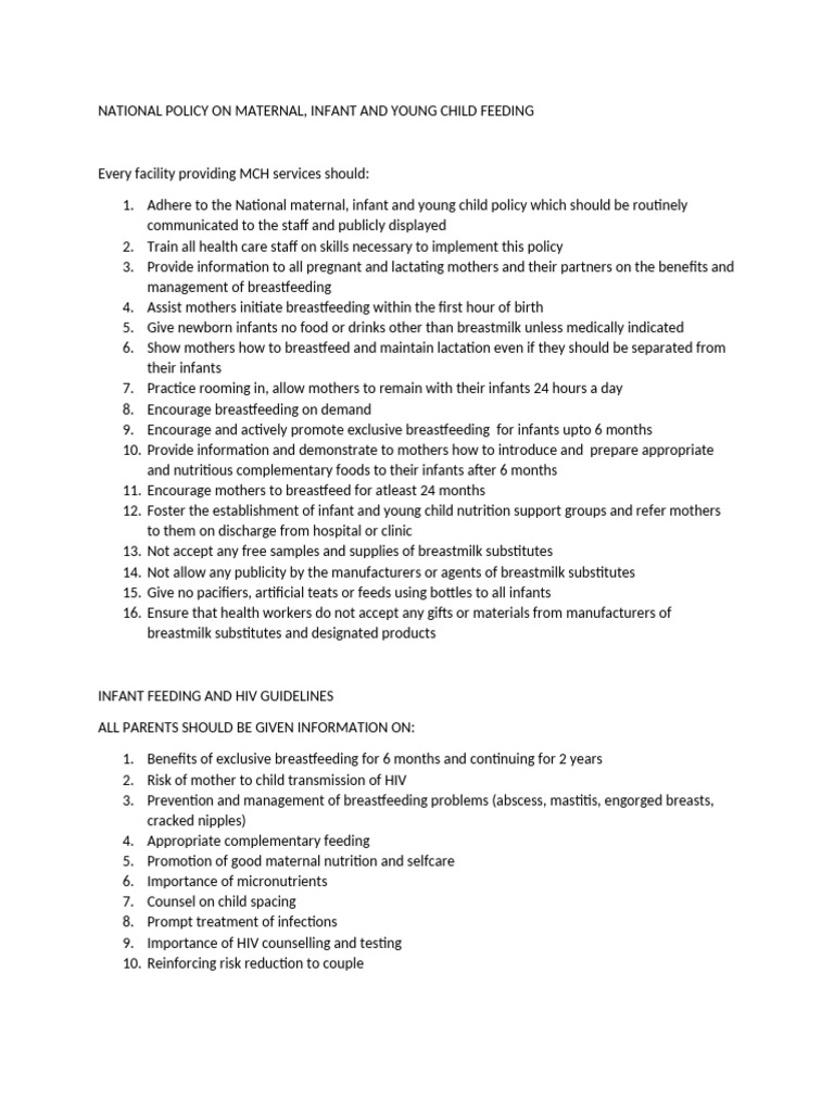 National Policy On Maternal and Infant Feeding | PDF | Breastfeeding ...