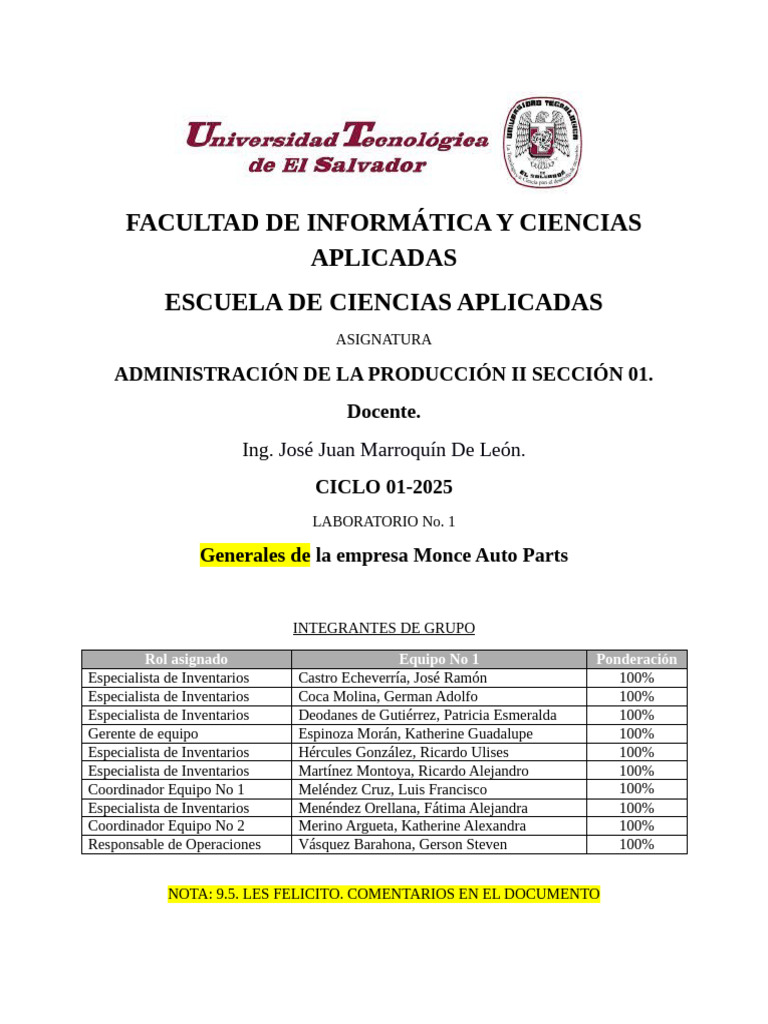 Consultoría de Inventarios en Monce Auto Parts | PDF | Business | Microsoft