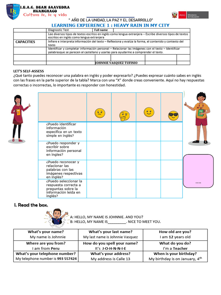 Test diagnóstico de inglés A1 | PDF | Lingüística | Idiomas del Reino Unido