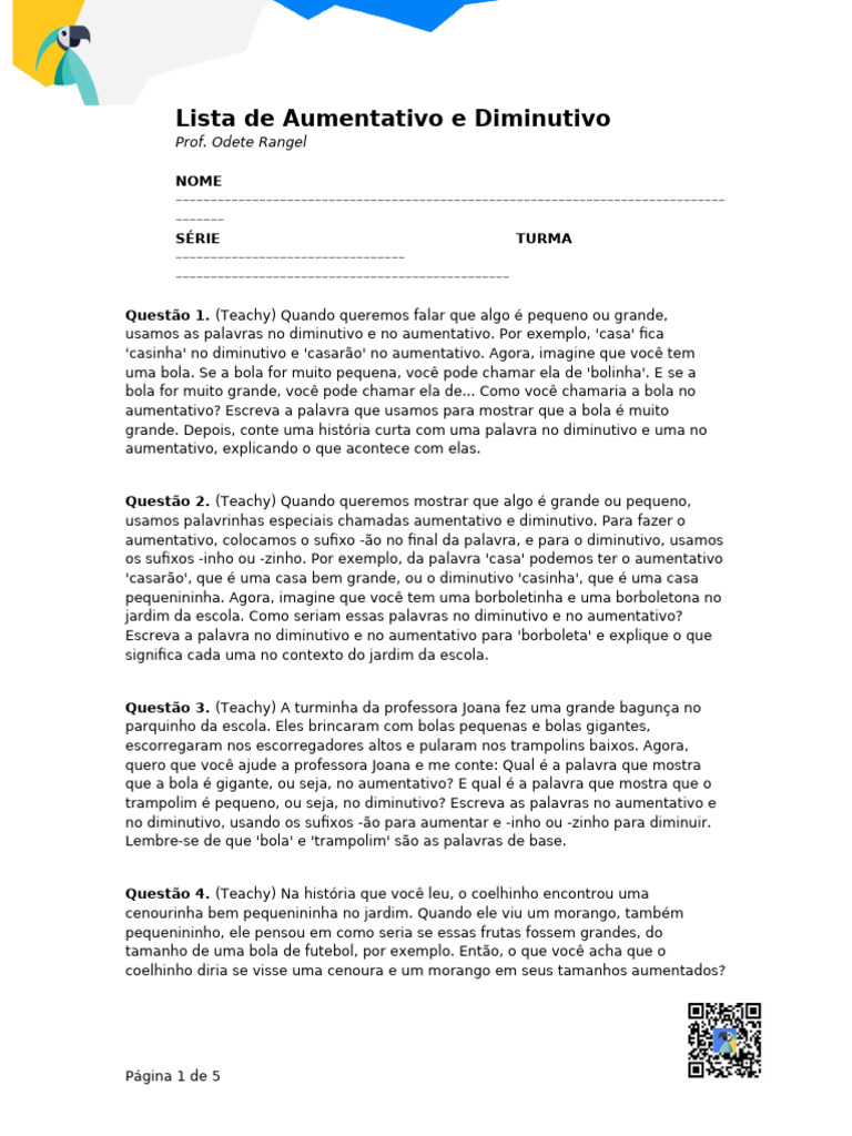 Aumentativos e Diminutivos em Português | PDF