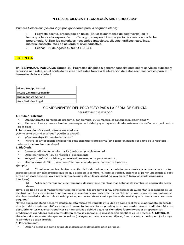Feria de Ciencia San Pedro 2023: Guía de Proyectos | PDF | Hipótesis ...