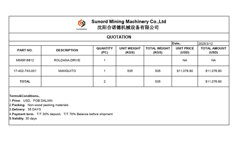 Mining Machinery Quotation Details | PDF