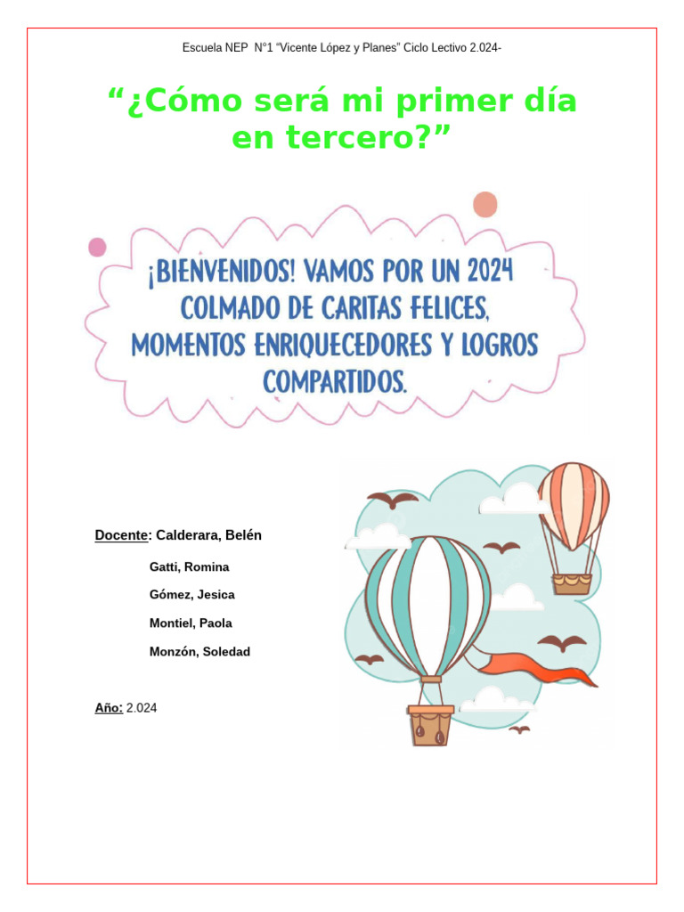 Mi primer día en tercero con Romina Gatti | PDF