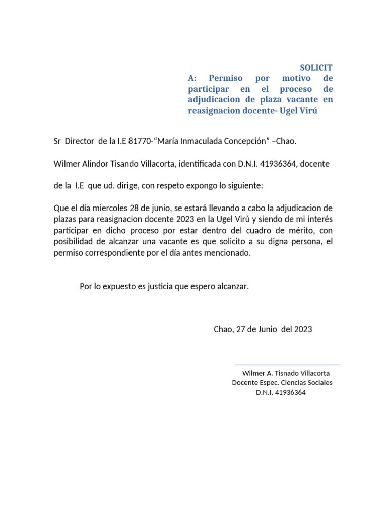 SOLICITA Permiso para | PDF