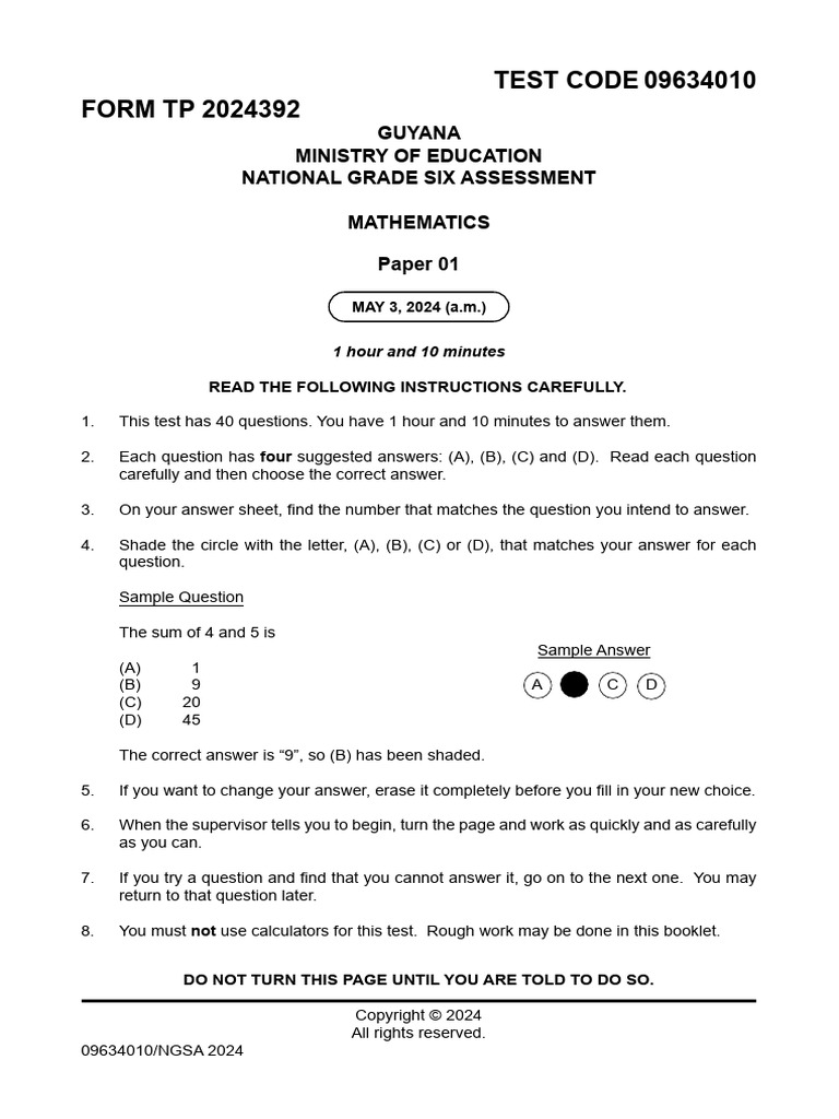 NGSA 2024 Mathematics P1 | PDF | Set (Mathematics) | Elementary Geometry