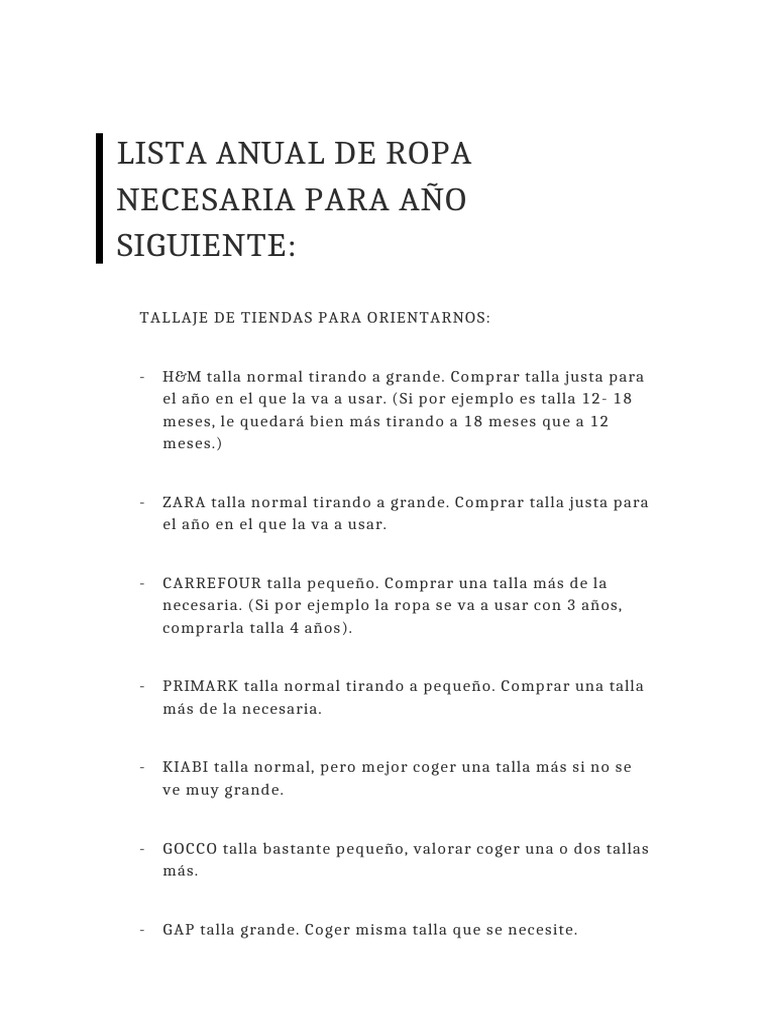 Lista Anual de Ropa Necesaria para Comprar en Rebajas | PDF | Zapato | Ropa