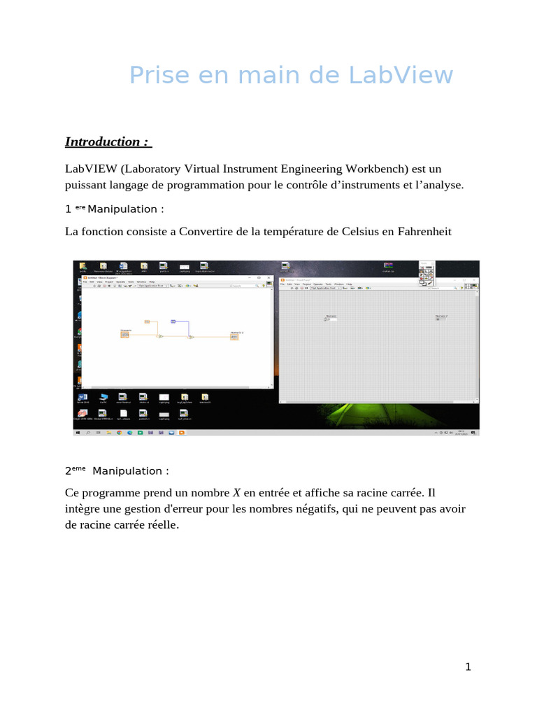 Prise en main de LabVIEW : Manipulations clés | PDF
