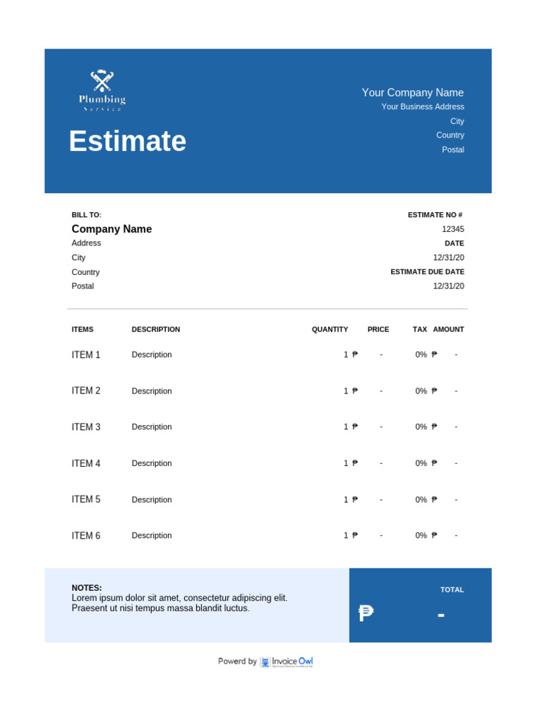 Invoice Estimate Template with InvoiceOwl | PDF