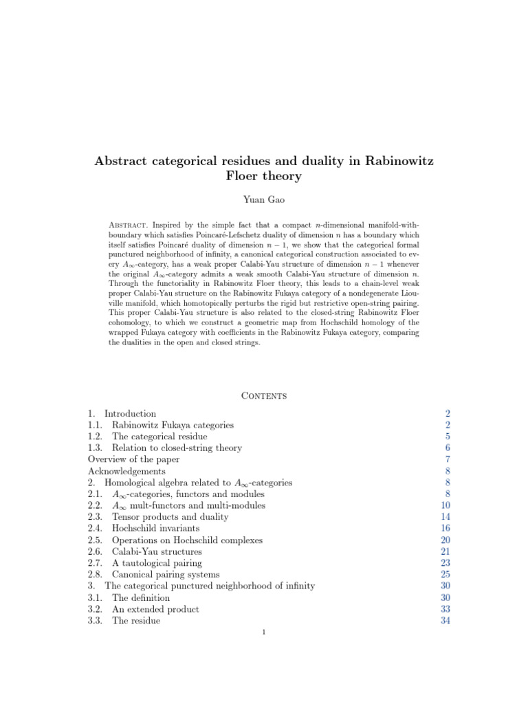 Abstract Categorical Residues and Duality in Rabinowitz Floer Theory ...