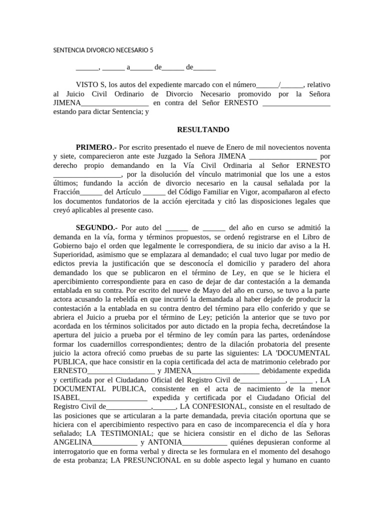 Sentencia de Divorcio Necesario | PDF | Divorcio | Demanda judicial