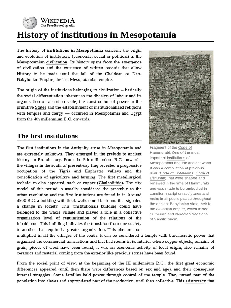 Mesopotamian Institutions and Laws History | PDF | Mesopotamia | Sumer