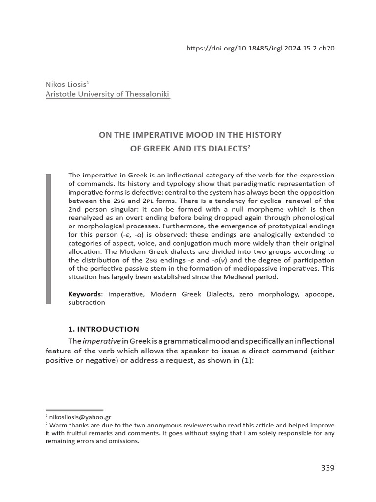 History of Greek Imperative Mood | PDF | Morphology (Linguistics ...