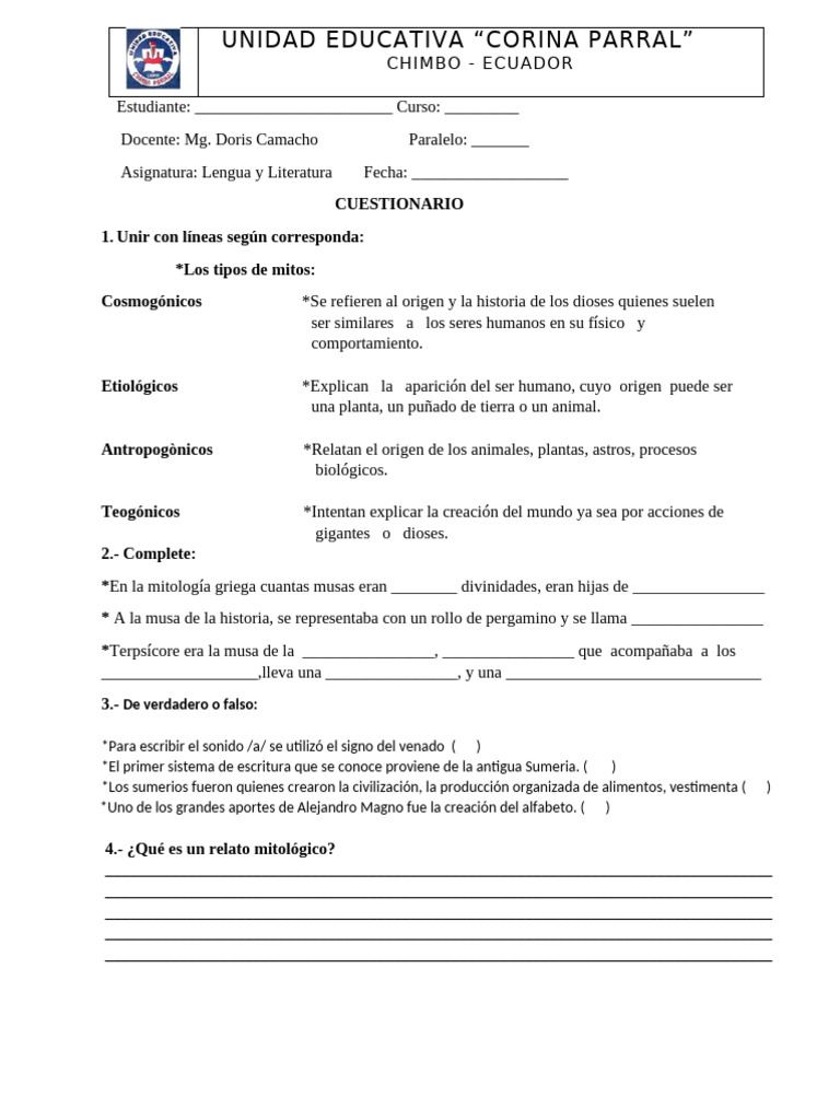 Cuestionario de Lengua y Literatura | PDF
