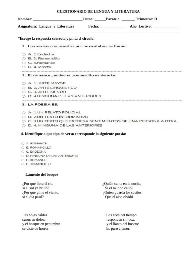 Cuestionario de Lengua y Literatura | PDF | Metro (poesía) | Lingüística