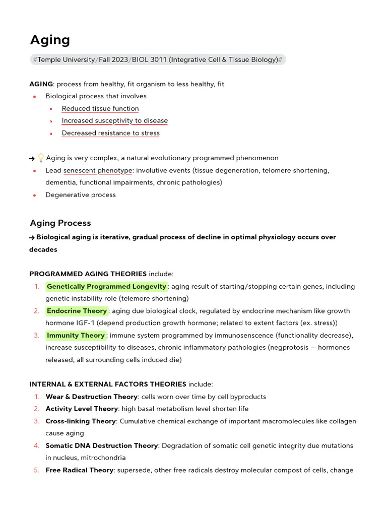 Aging Theories and Biological Processes | PDF | Senescence | Epigenetics
