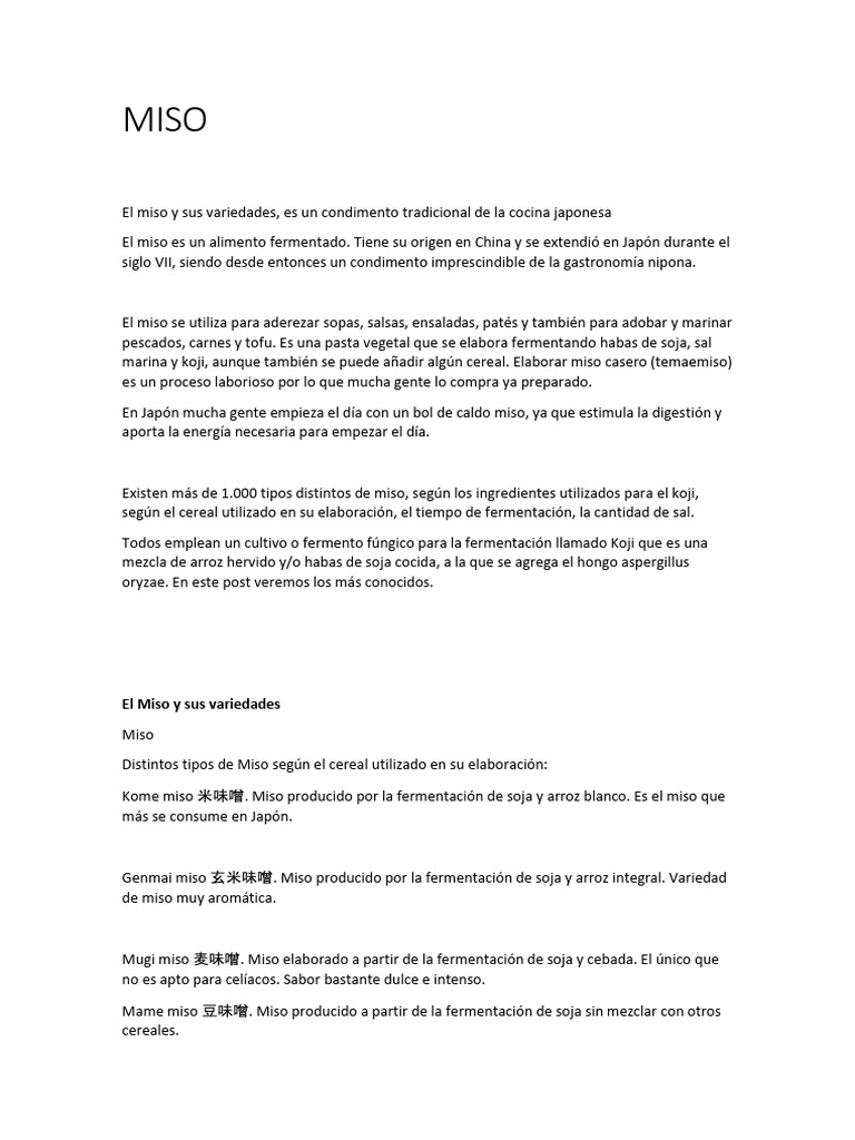 Variedades de Miso en la Cocina Japonesa | PDF | Salsa de soja | Arroz