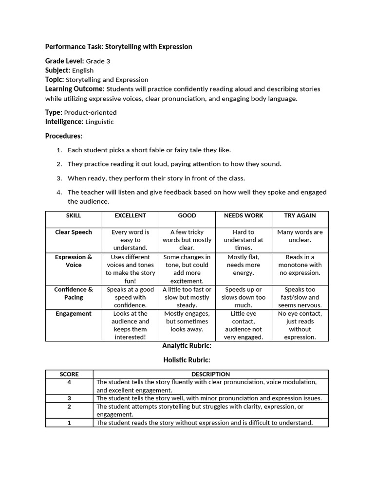 ANALYTIC and HOLISTIC Examples | PDF | Classroom | Storytelling