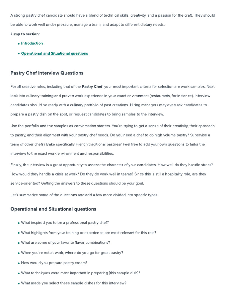 Essential Pastry Chef Interview Guide | PDF