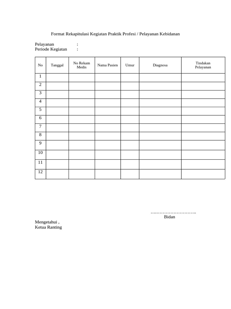 Format Rekapitulasi Kegiatan Praktik Profesi | PDF