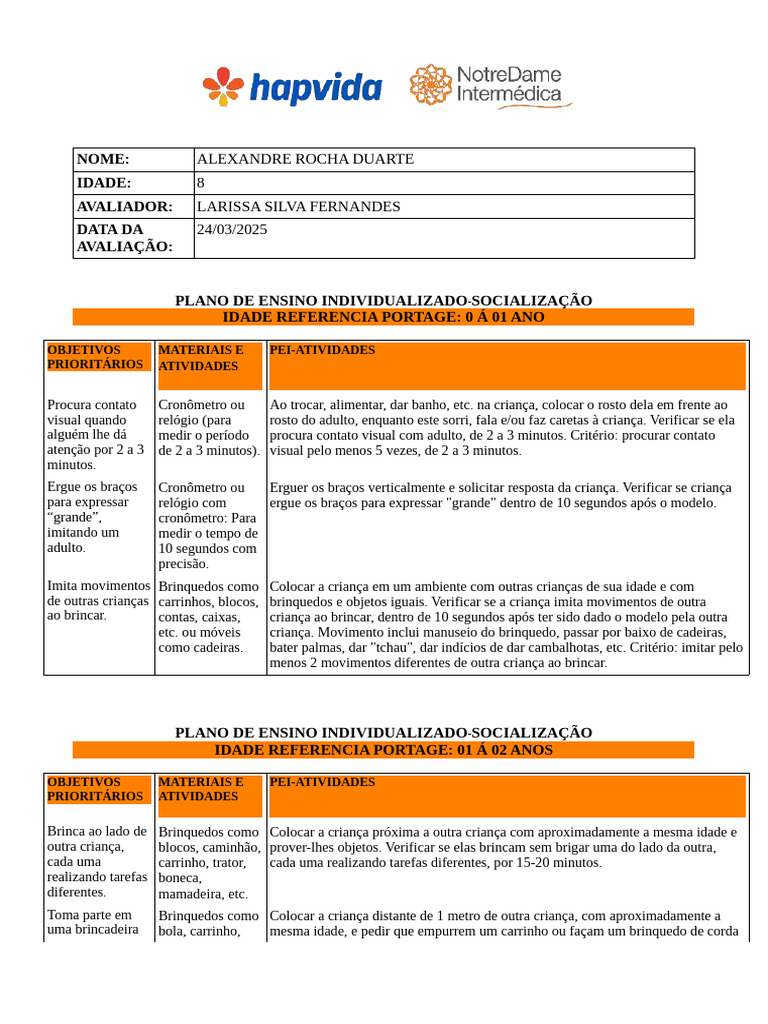 Plano de Ensino Individualizado para Crianças | PDF | Brinquedos