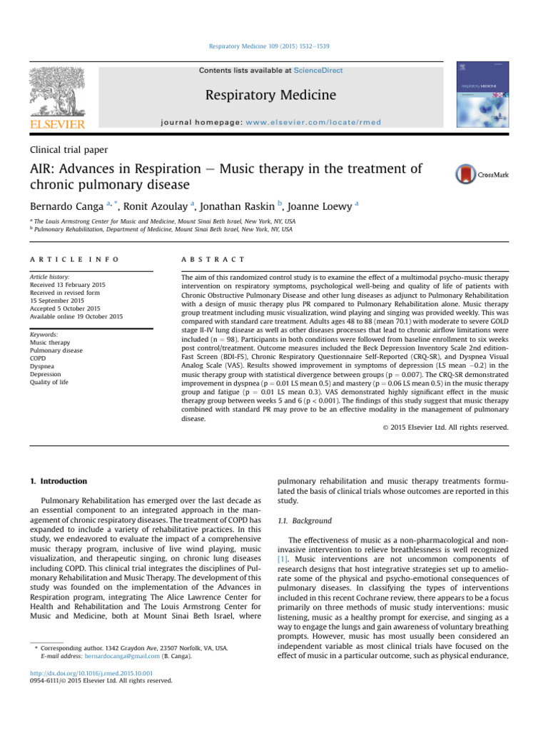 Music Therapy for Chronic Lung Disease | PDF | Respiratory Diseases ...