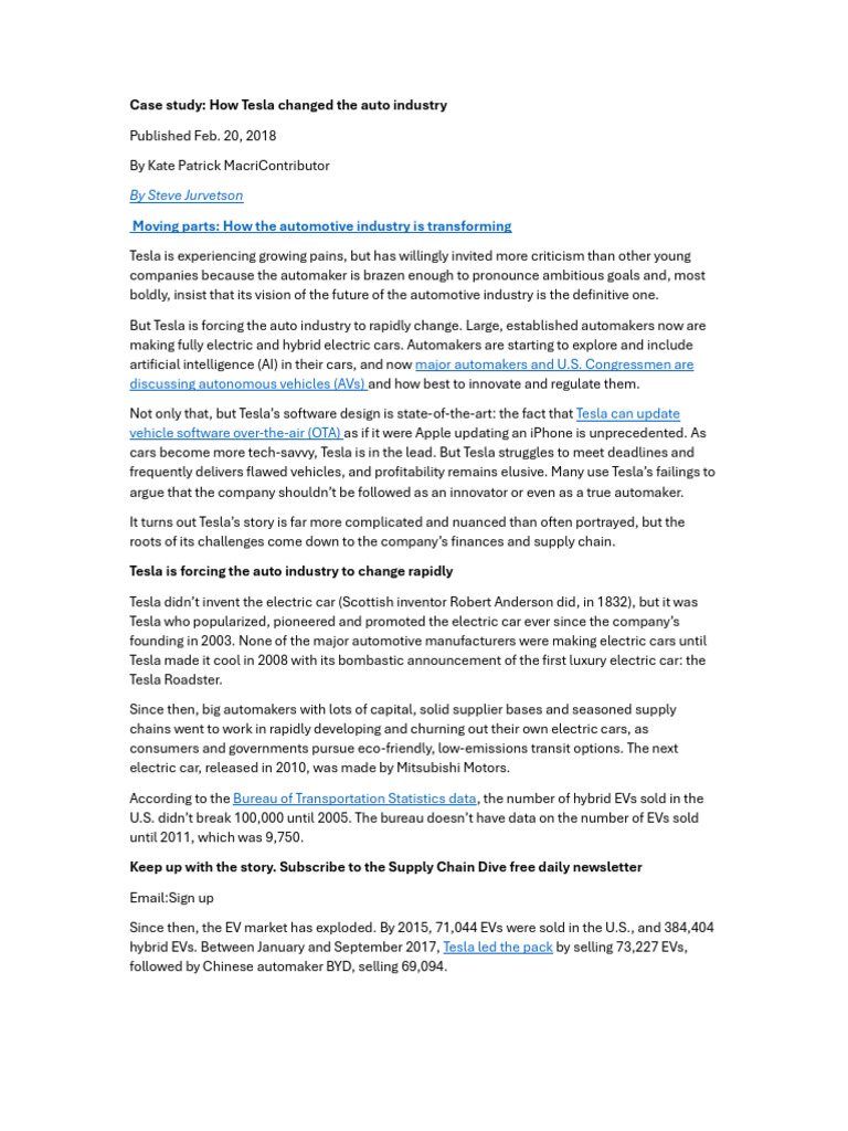 Case Study - How Tesla Changed The Auto Industry. | PDF | Automotive ...