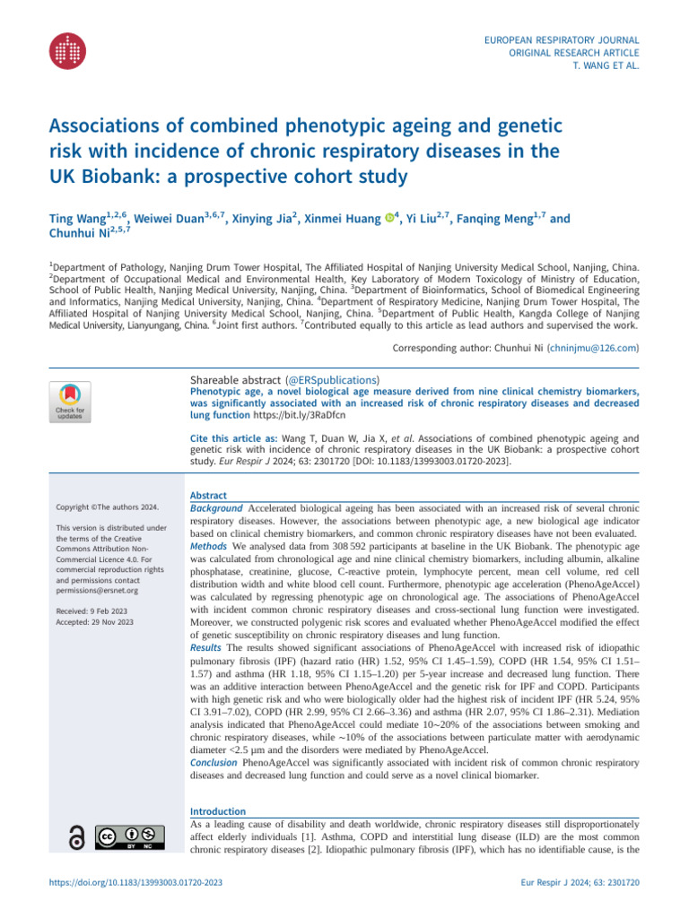 Associations of Combined Phenotypic Ageing and Genetic Risk With ...