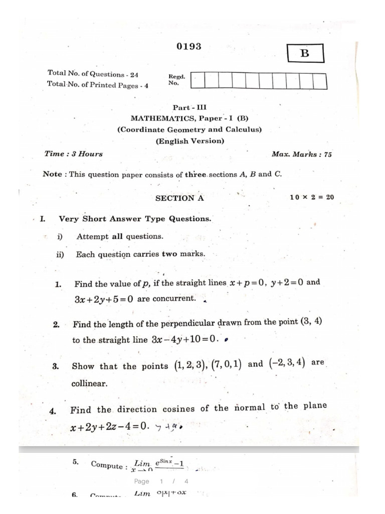 TS Inter 1st Year Maths IB (EM) 2020 Exam Paper - PDF - Google Drive | PDF