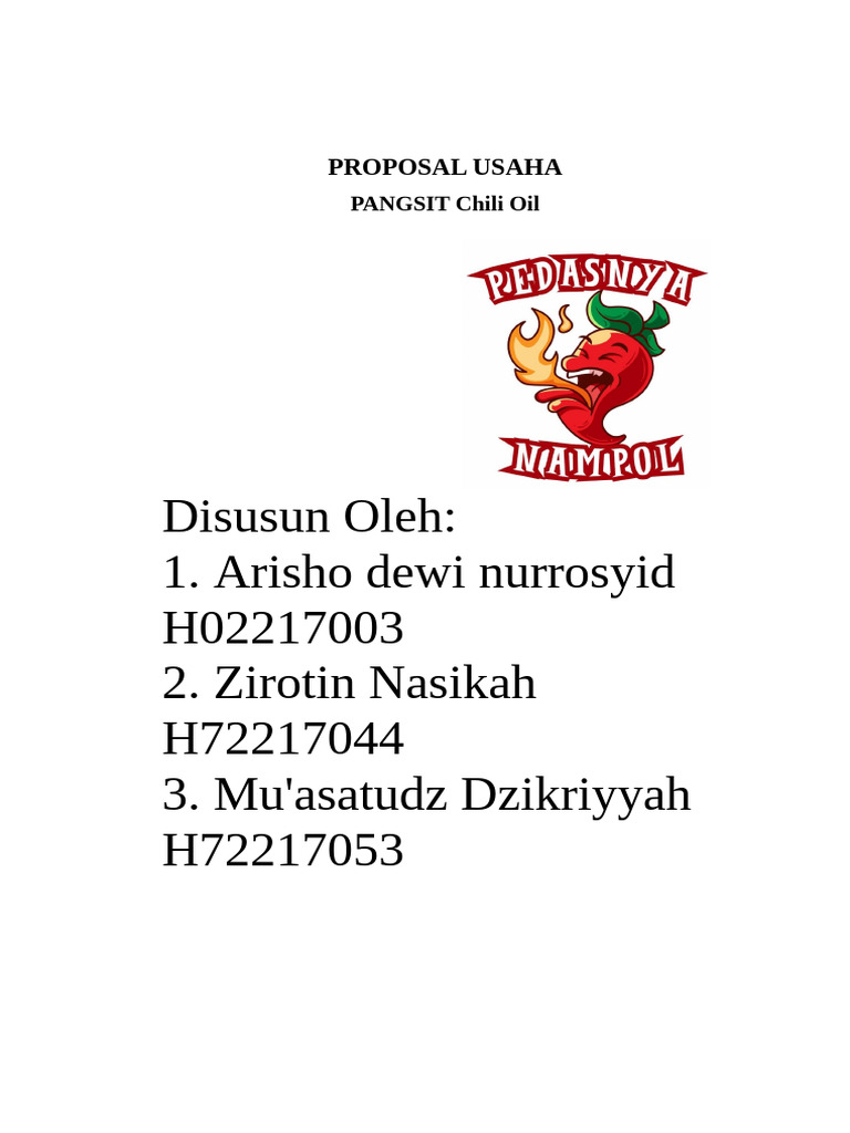 Proposal Usaha Pangsit Chili Oil | PDF