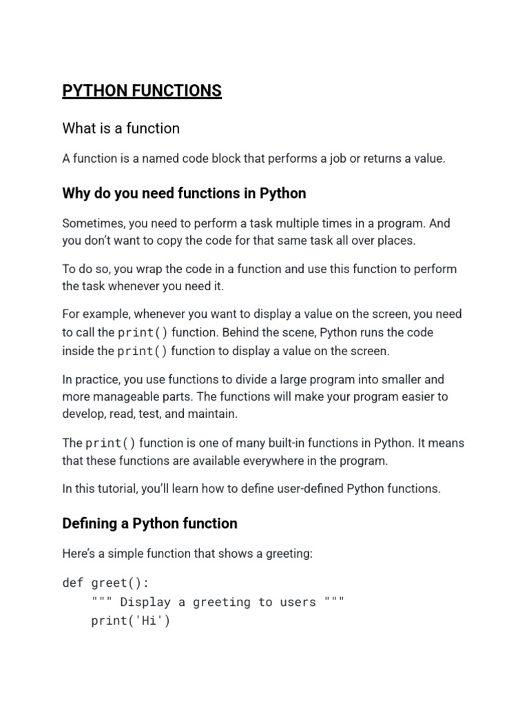 Understanding Python Functions Basics | PDF | Parameter (Computer ...